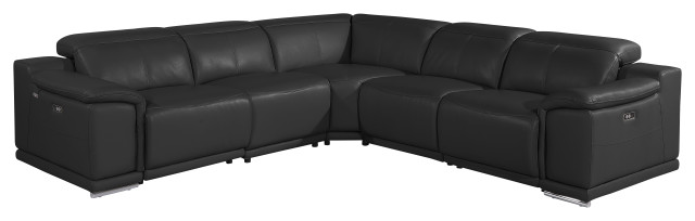 Frederico 5-Piece Genuine Italian Leather Reclining Sectional, Black