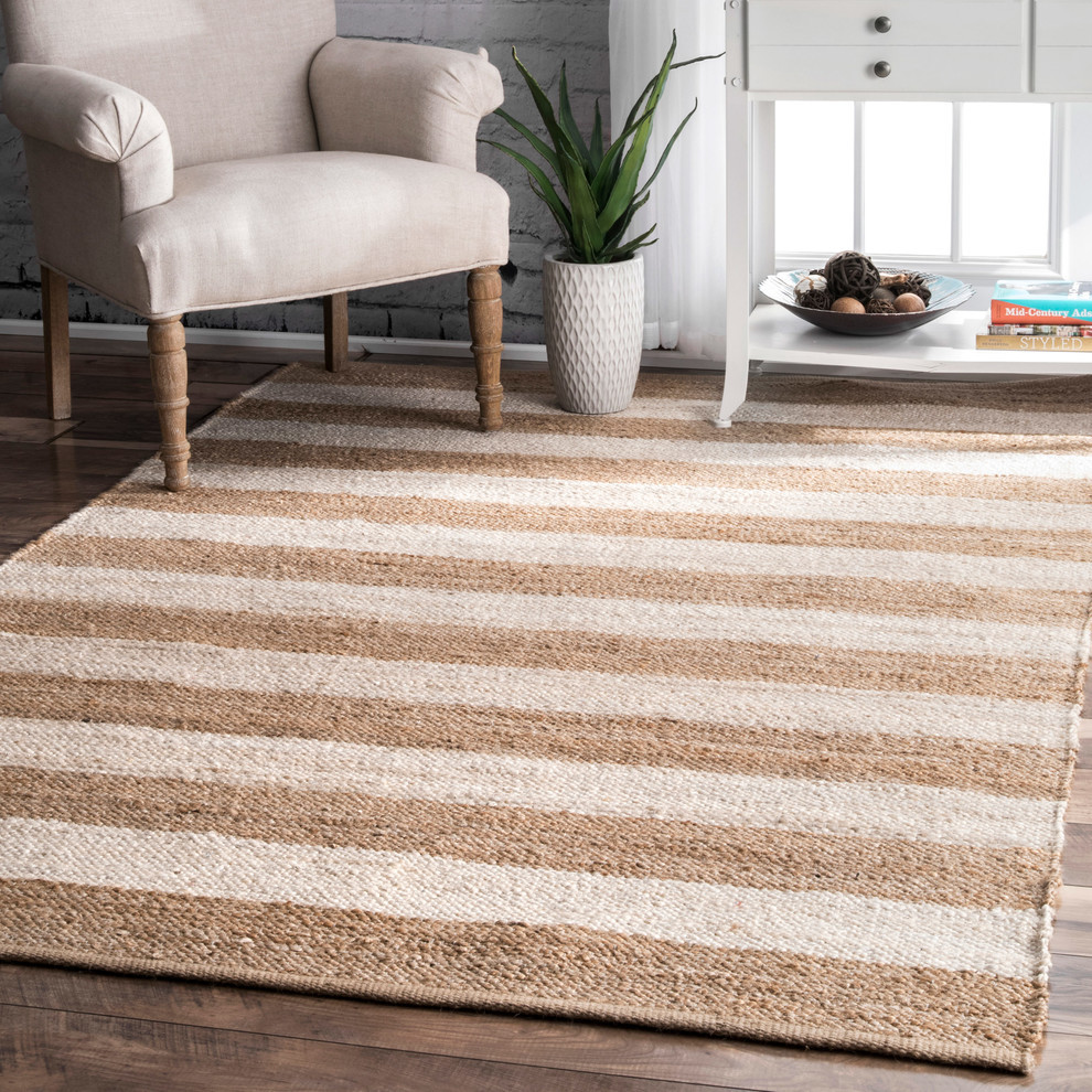 Jute and Denim Even Stripes Area Rug Beach Style Area Rugs by