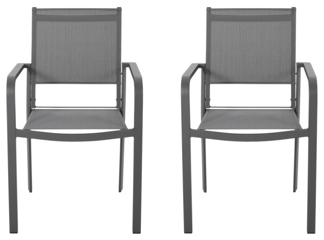 Angelo Outdoor Modern Dining Chair With, Grey Metal Outdoor Dining Chairs