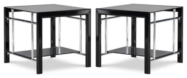 Home Square Glass and Metal End Table in Black Finish - Set of 2 ...