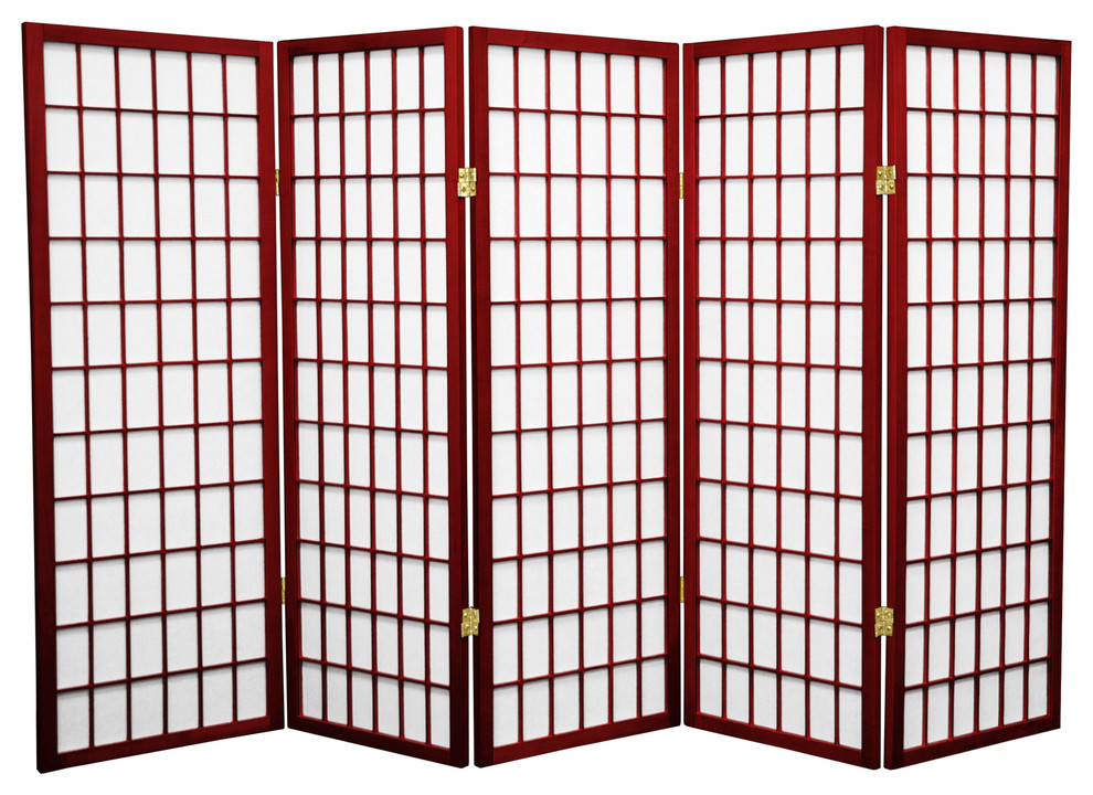4' Tall Window Pane Shoji Screen, Rosewood, 5 Panels