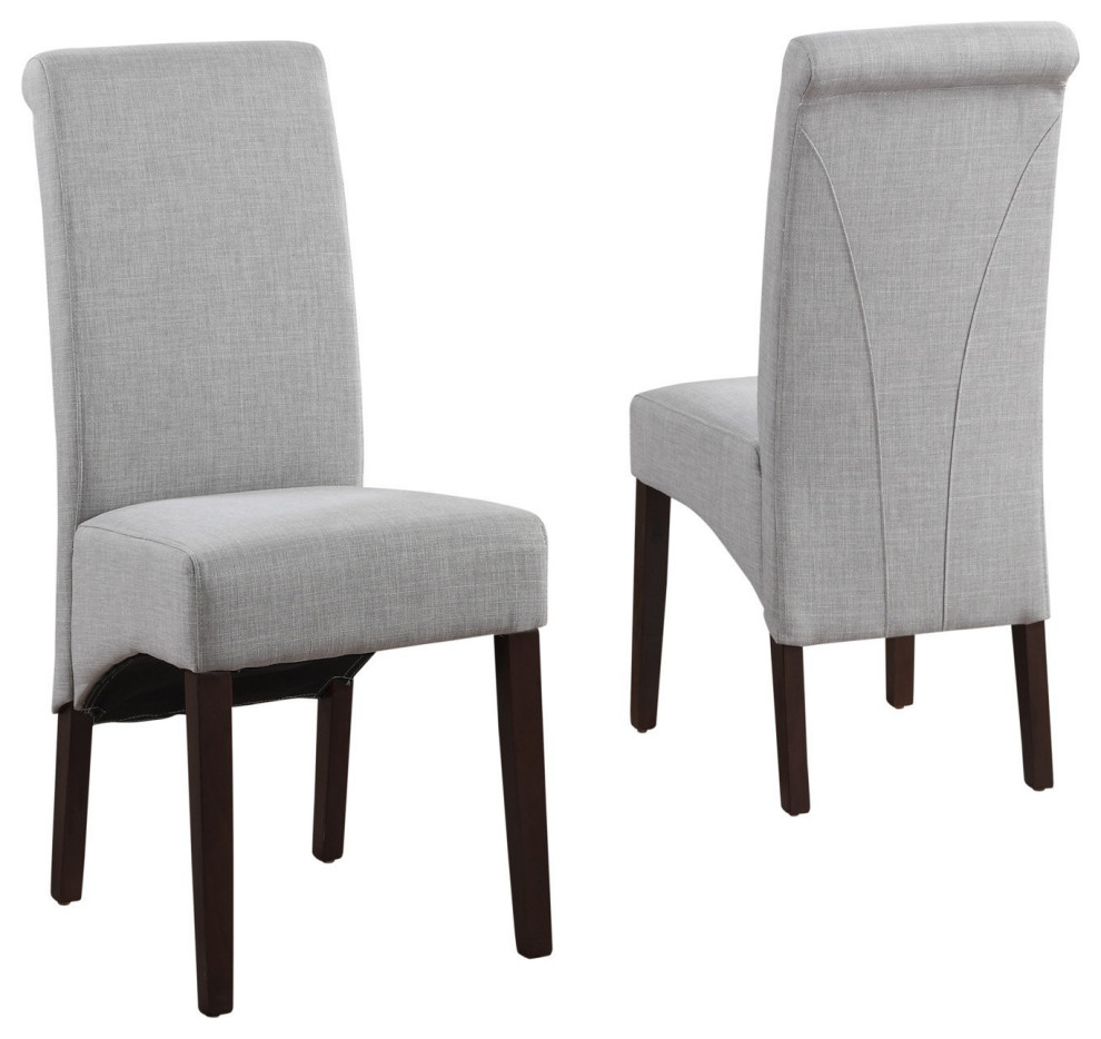 Set of 2 Dining Chair, Parson Design With Padded Seat & Rolled High
