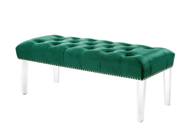 Blanche Velvet Button Tufted Nailhead Trim Clear Acrylic Legs