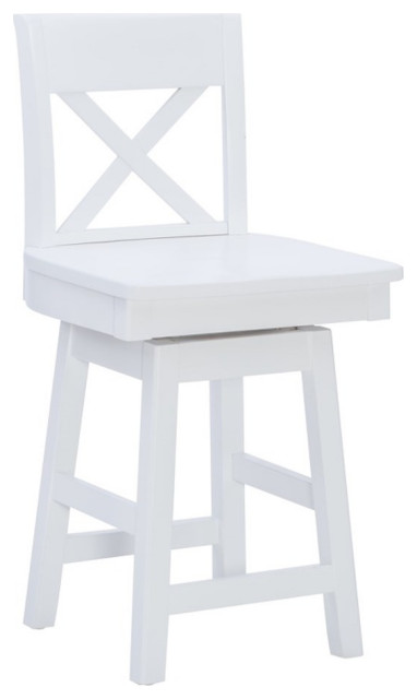 Linon Cate Sturdy Solid Rubberwood Swivel X Back 24" Counter Stool in White