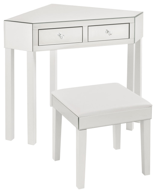 Drawer Vanity Table With Stool Set, Corner Vanity Set