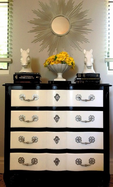 Black And White Painted Dresser With Silver Hardware Modern