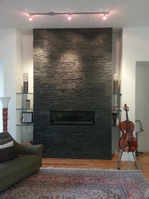 Cladding Stone Fireplace Contemporary Living Room Charleston