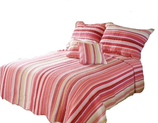 Sunrise Stripe Reversible Quilt Set, Red and Multicolor, Twin