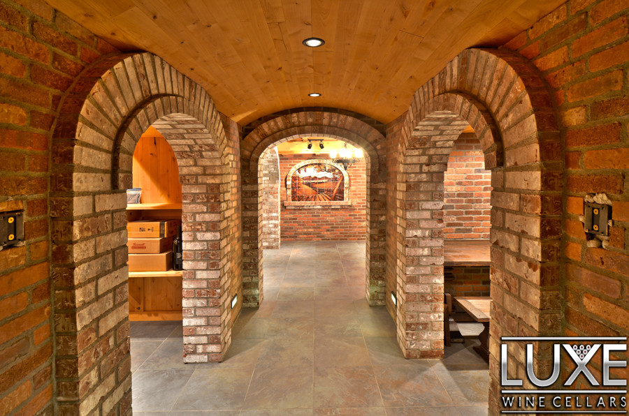 This is an example of a mediterranean wine cellar in Seattle.