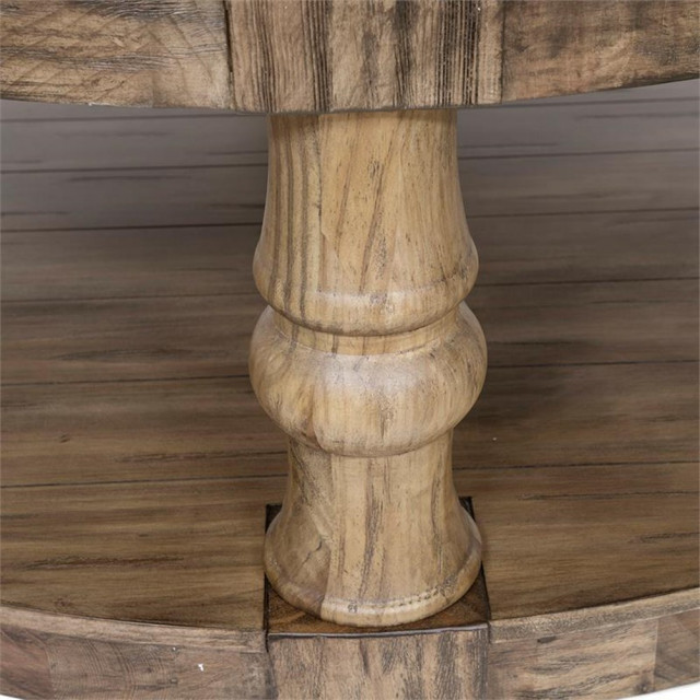 Bowery Hill Rustic Wood Round Tufted Coffee Table in Antique Oak ...