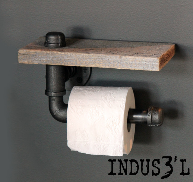 Industrial Pipe Paper Towel or Toilet Paper Holder, Rustic Distressed Wood,  Wall Mounted or Freestanding -YOU CHOOSE COLOR!