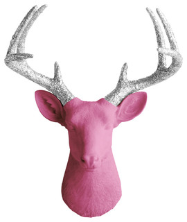 Wall Charmers Mounted Resin Deer Head, Fuchsia Pink and Glitter Silver
