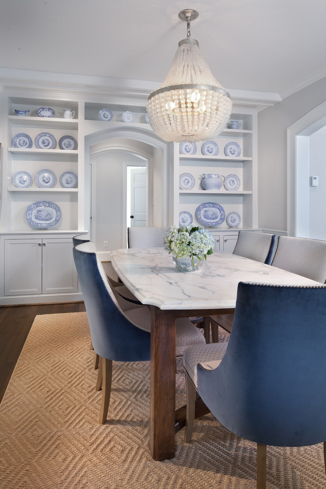 Inspiration for a transitional dining room remodel in DC Metro with gray walls