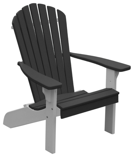 Poly Fanback Adirondack Chair, Black, White Frame
