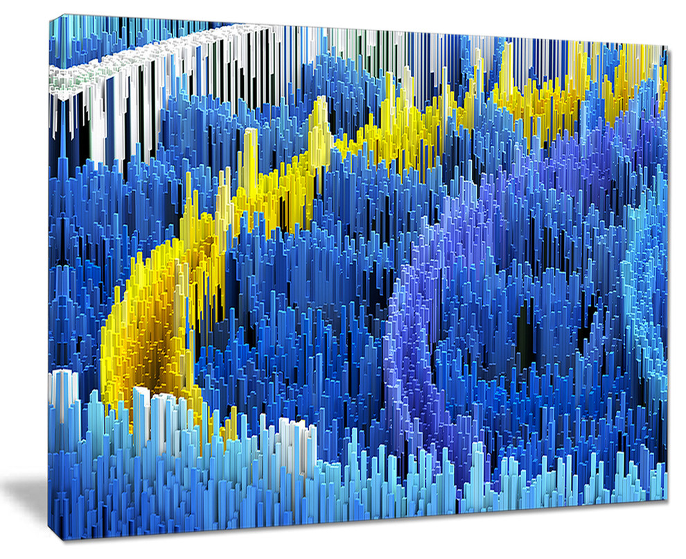 "Macro Render Structure, Blue and Yellow" Canvas Print, 20"x12" Contemporary Prints And