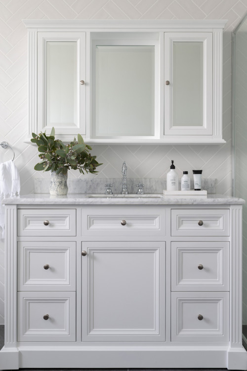 Traditional Elegance: Marble Topped White Vanity