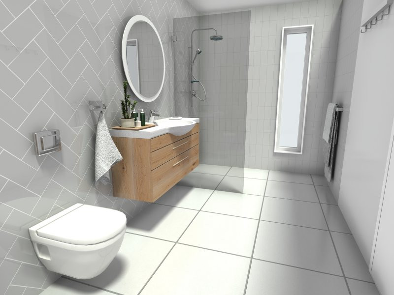 Skandinavisk inredning av ett en-suite badrum, med vit kakel