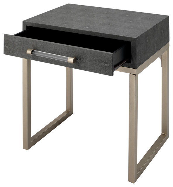 Jamie Young Kain Side Table With Grey Faux Shagreen And Nickel