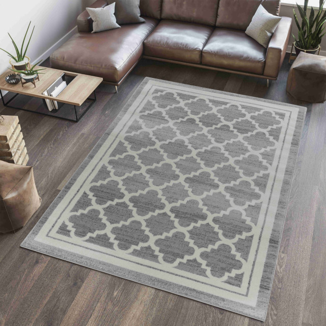 Rug Branch Modern Moroccan Grey Beige Indoor Area Rug, (4x6 Feet 3'11" X 5'7") Mediterranean