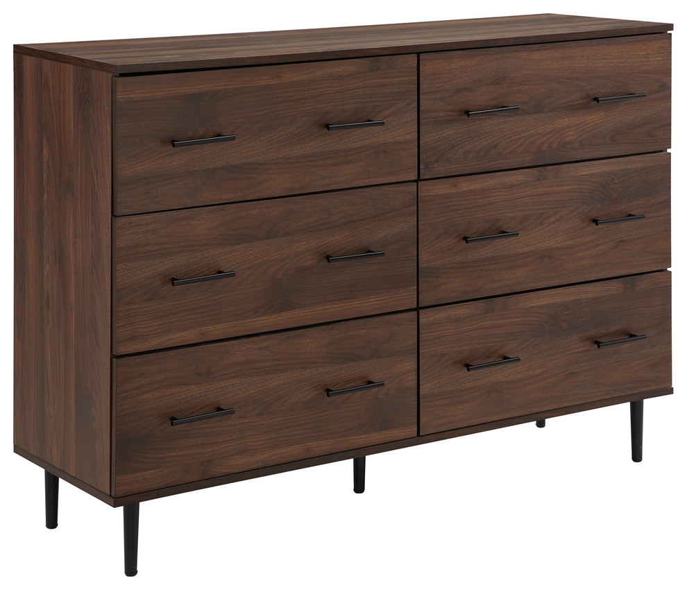 Modern Wood 6-Drawer Buffet, Dark Walnut - Midcentury - Dressers - by
