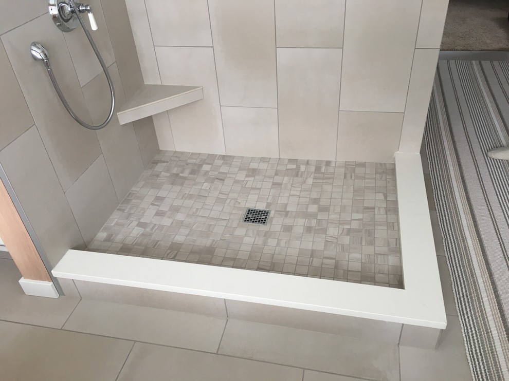 Design ideas for a contemporary bathroom in Other with porcelain tile and porcelain floors.