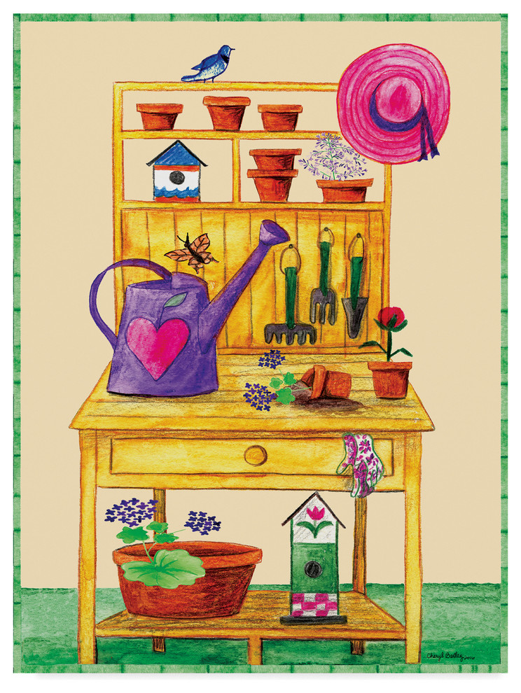 Cheryl Bartley Garden Bench Equipment Canvas Art 18 X24