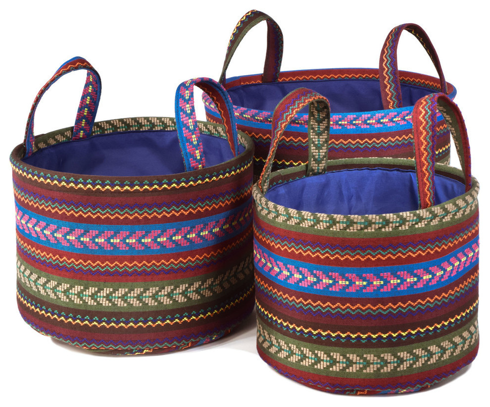 Colorful Nested Round Fabric Baskets, Set of 3 - Lg = 13"Dx9"H - Tundra