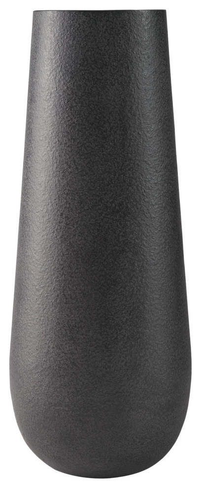 Benzara BM283067 Cylindrical Metal Vase, Subtly Textured Antique Blackened Brown