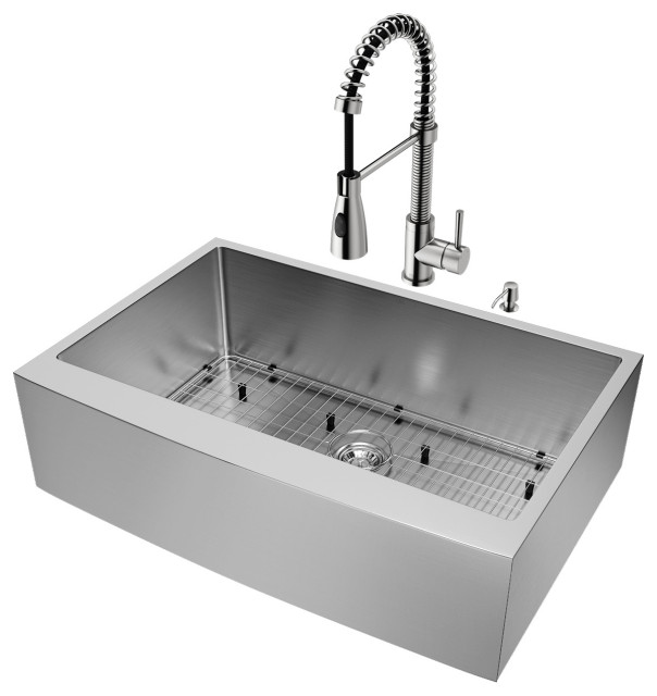 VIGO All-In-One 33" Bedford Stainless Steel Farmhouse Kitchen Sink Set