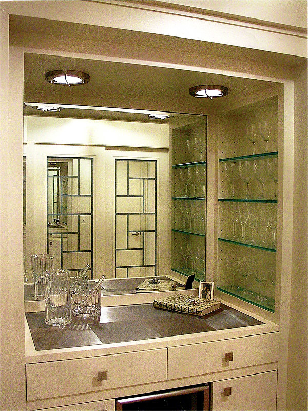 Inspiration for a small modern limestone floor home design remodel in New York with beige walls