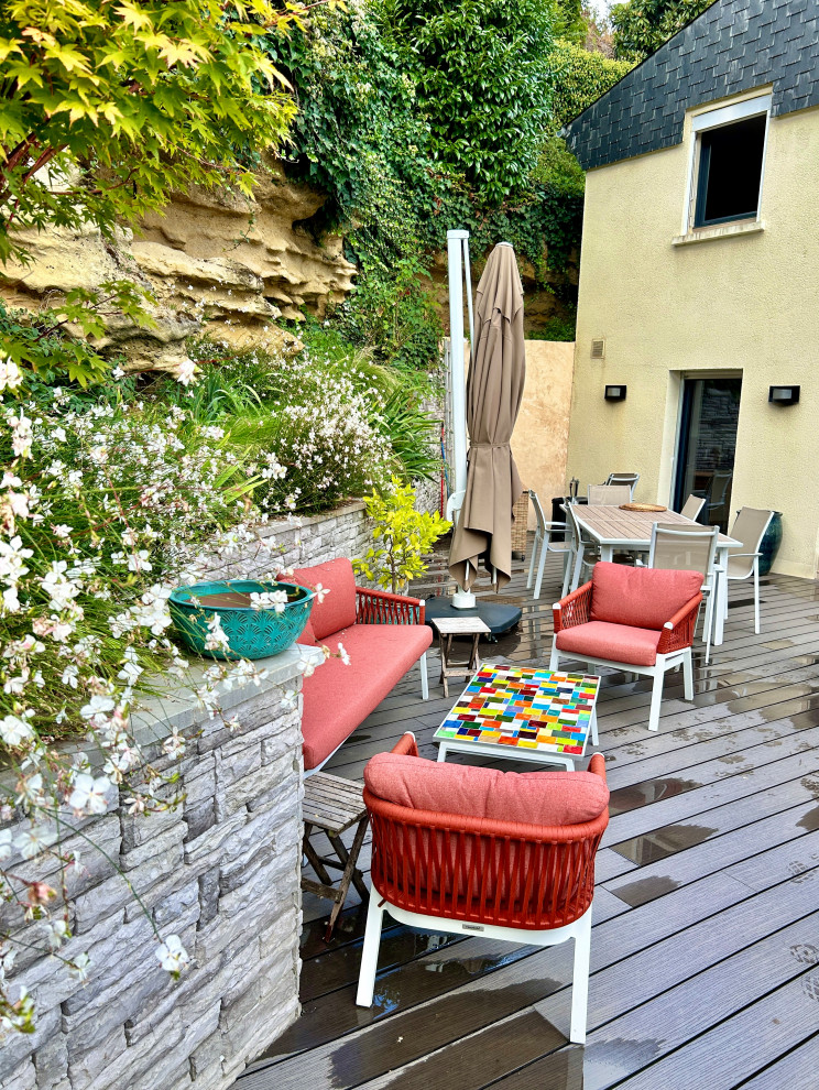 Idée de décoration pour une terrasse chalet.