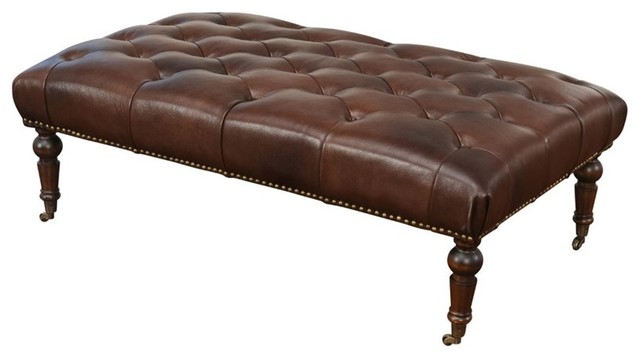 Abbyson Living Montego Leather Ottoman With Casters, Brown - Traditional -  Footstools And Ottomans - by Homesquare | Houzz