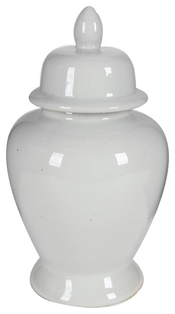 17" White Porcelain Ginger Jar With Lid