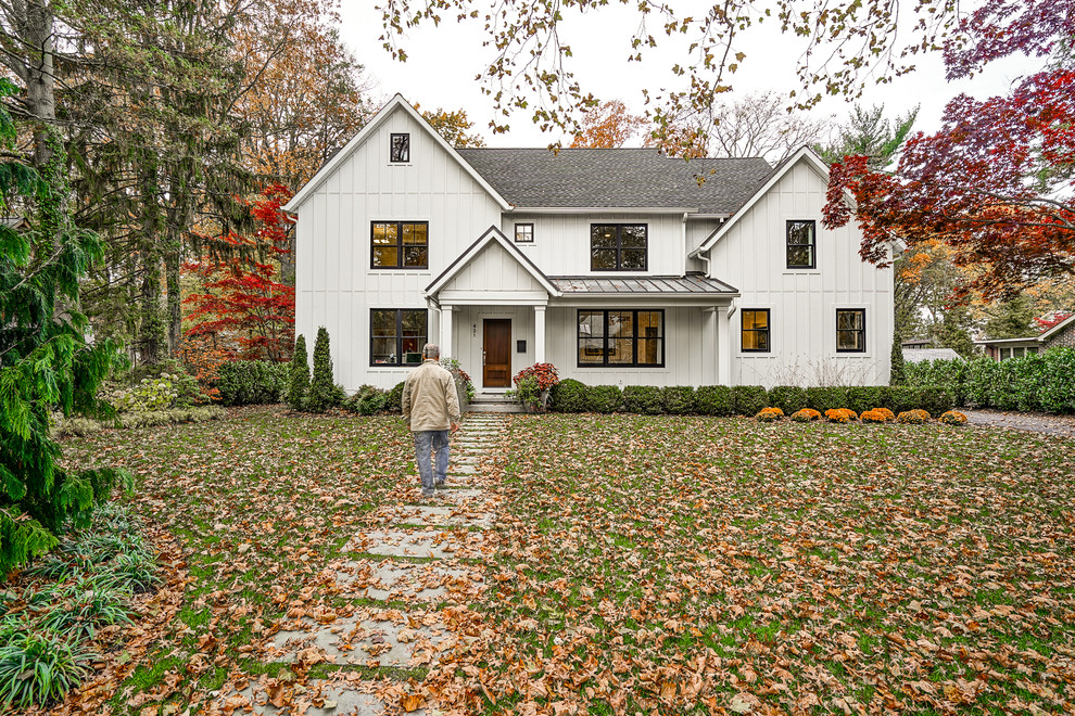 White House - Black Windows - Farmhouse - Exterior ...