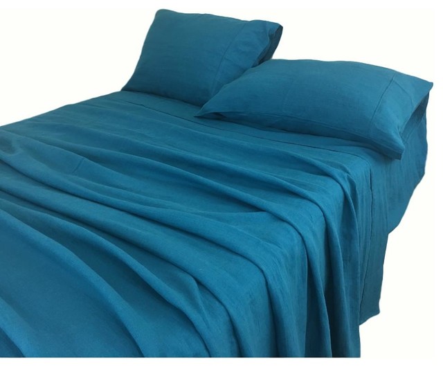 Teal Royal Blue Natural Linen Bed Sheets Contemporary Sheet And Pillowcase Sets By Superiorlinenshandmade