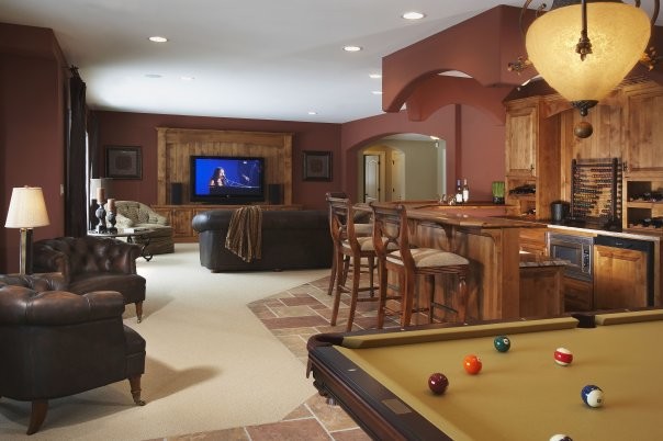 Inspiration for a timeless home theater remodel in Milwaukee