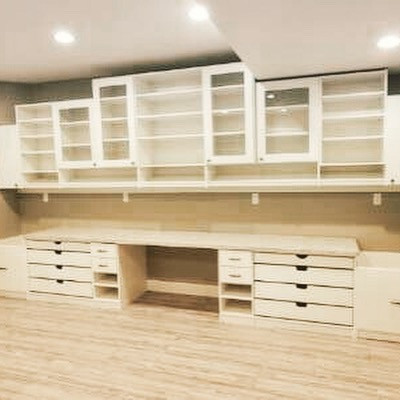 Large Craft Room - This large basement space was dreamed up by the homeowner to allow her to do many crafts with her grandkids! This was a really fun project to do - every craft has it's own placement in the room.