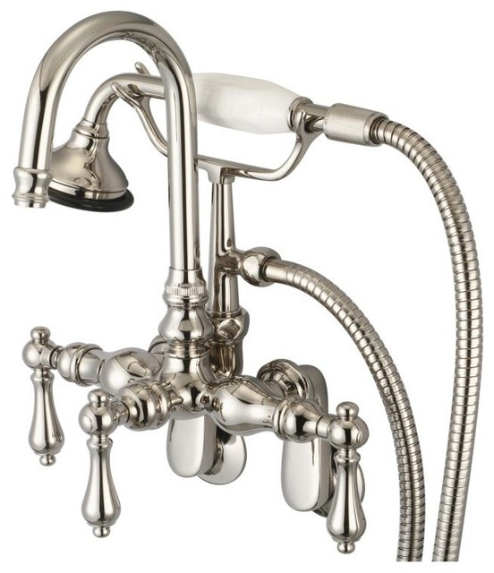 Vintage Classic Wall Mount Tub Faucet w/Handshower, Polished Nickel Pvd Finish,