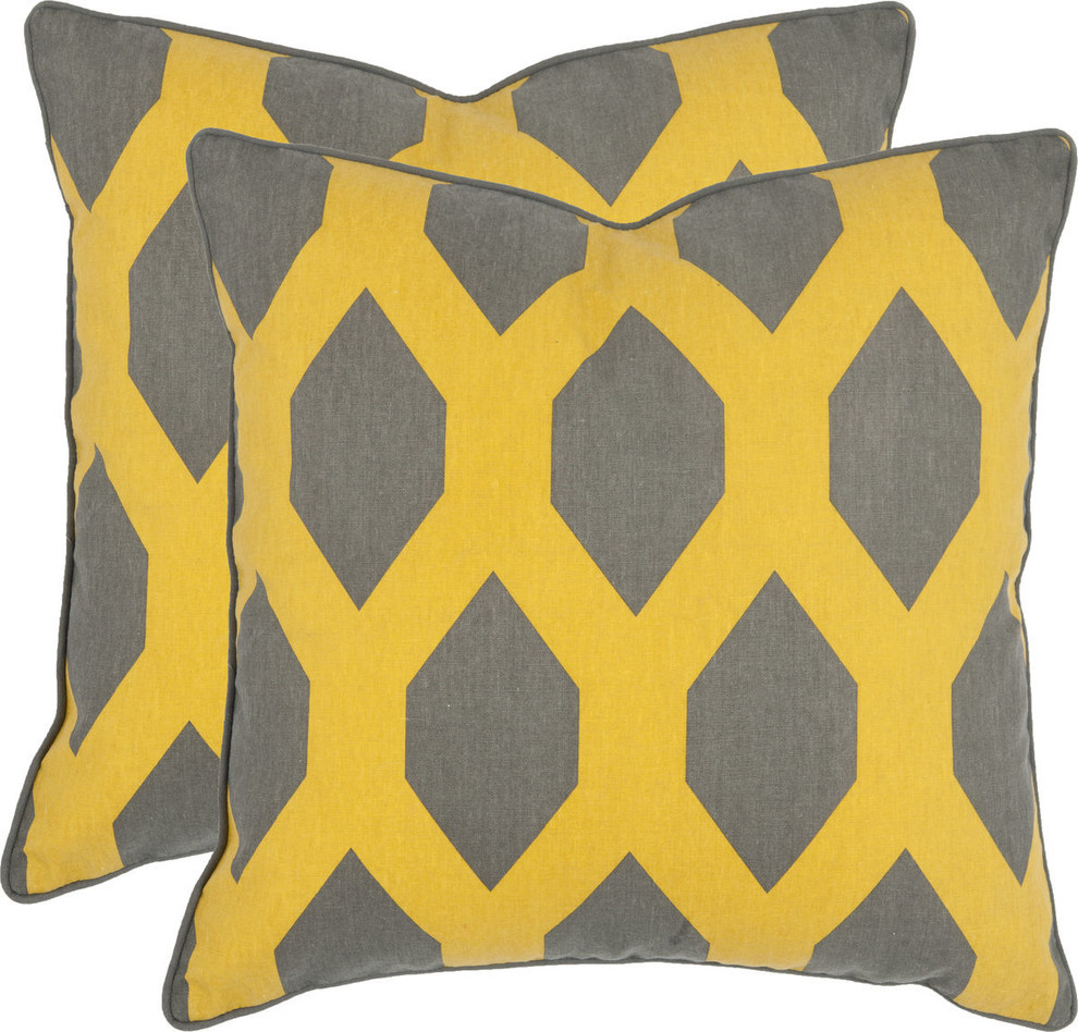 Yello With Gray Allen Decorative Throw Pillows, Set Of 2, 18"X18"