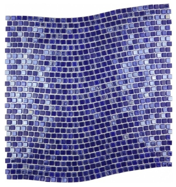 Purple Blue Wavy Glass Mosaic Tile Backsplash, Contemporary Mosaic