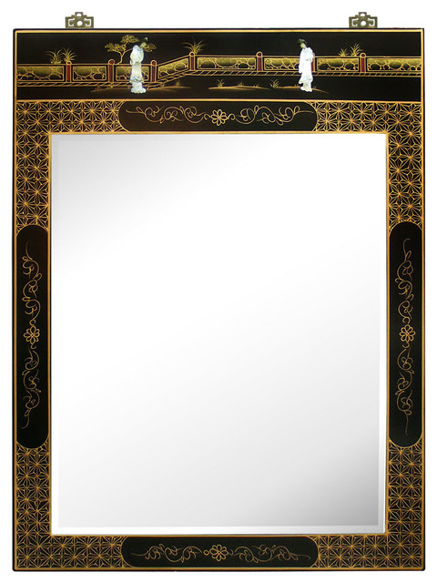 Hand-Painted Black Lacquer Mirror