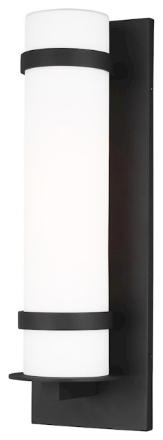 Sea Gull Alban 1 Light 7" Round Outdoor Wall Lantern, Black/Opal