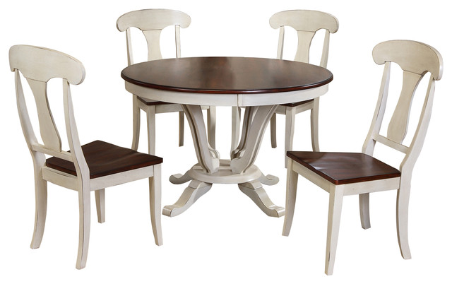 Napoleon Antique Oak 5 Piece Dining Set, Distressed White Round Dining Table Set