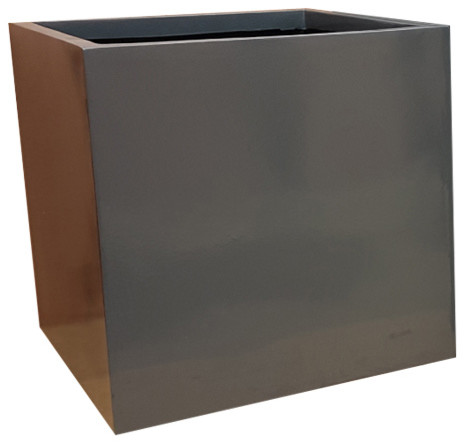 Glossy Grey Cube Fibreglass Planter, 40x40x40 cm