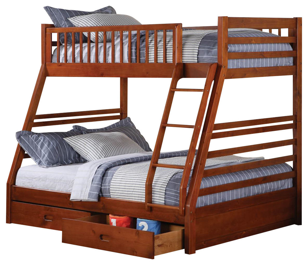 Coaster Youth Twinfull Bunk Bed In Brown Oak Transitional Bunk Beds By Emma Mason Houzz