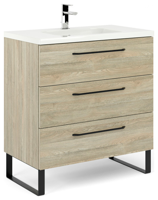 32" Denver Fs Bathroom Vanity 32"x18"x35" WF447 Toasted Oak Contemporary Bathroom Vanities