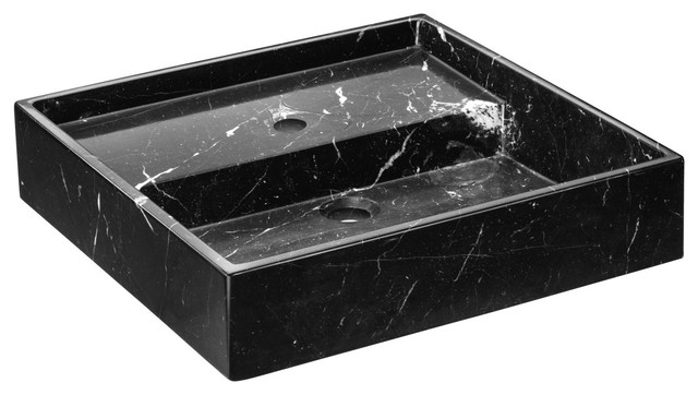 Exclusive Square Vessel Sink Countertop Lavatory Washbasin Gloss Marquina Marble