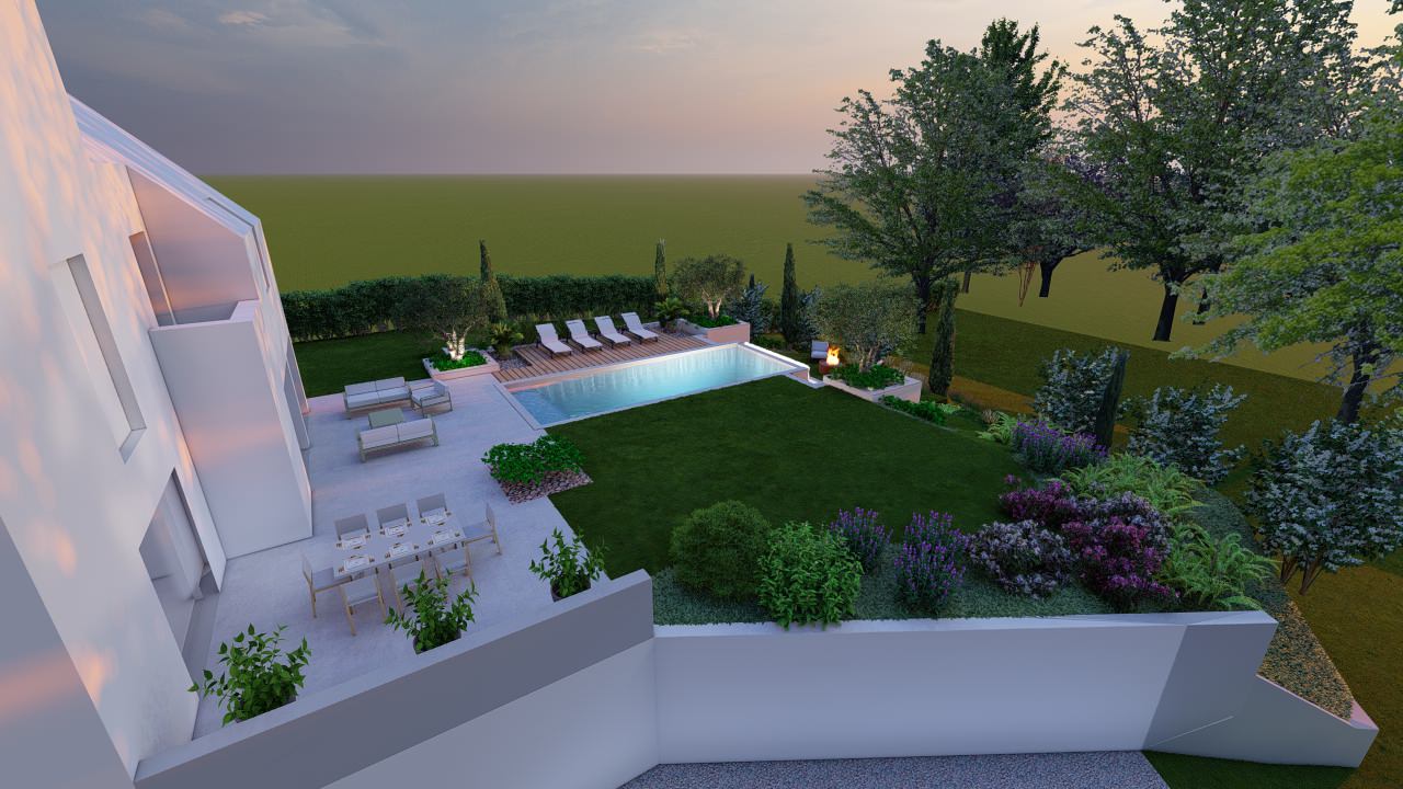 Création d'un grand jardin avec piscine