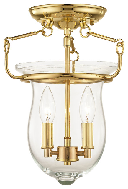 Ceiling Mount With Handcrafted Clear Glass Polished Brass