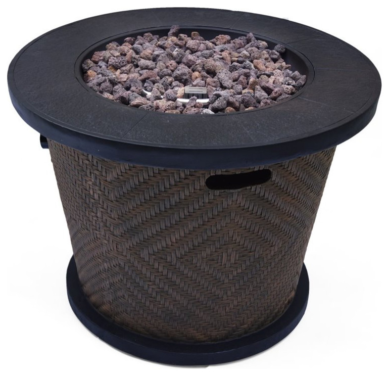Noble House Meyer 32" Circular Light Weight Concrete Fire Pit in Brown